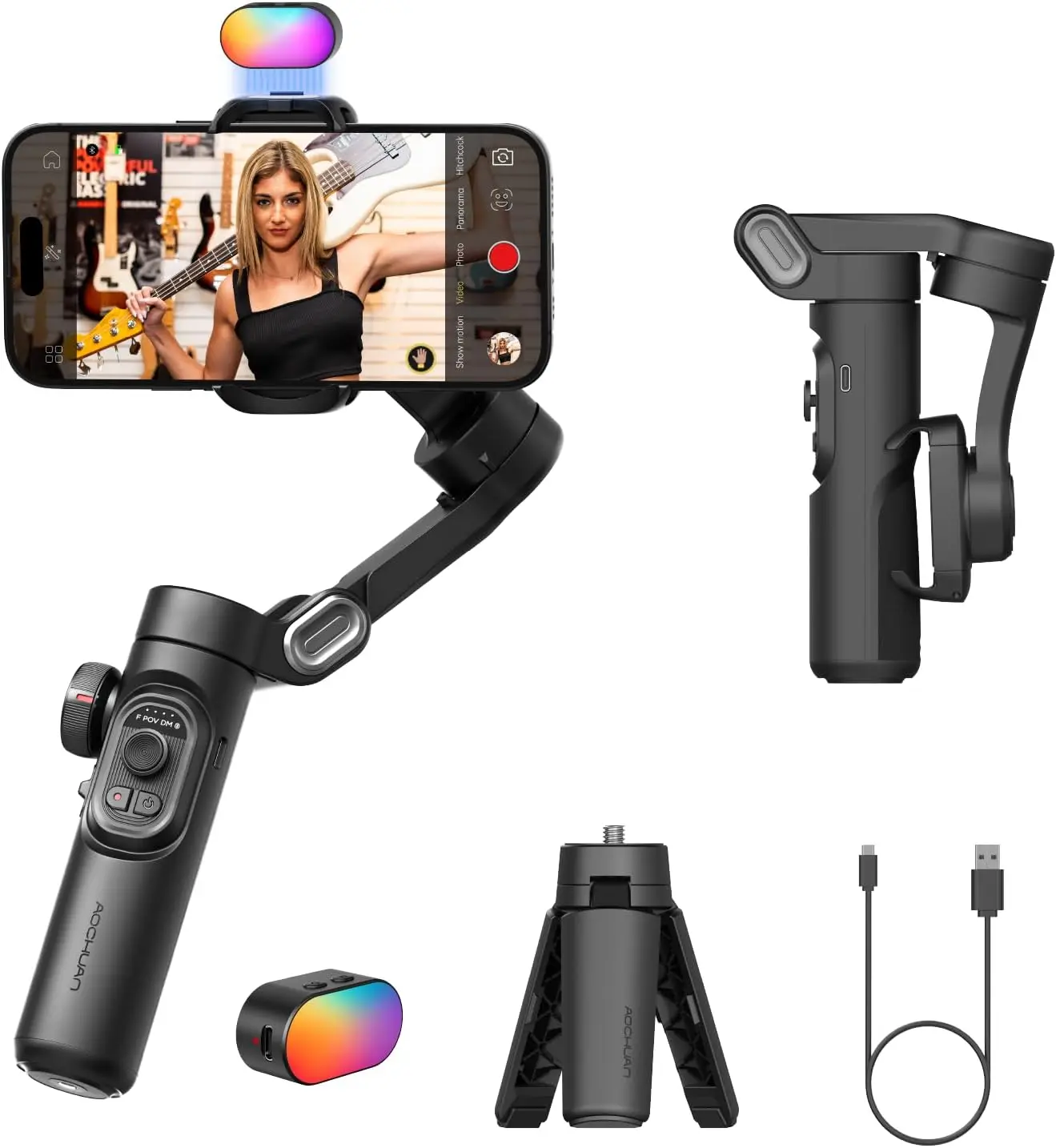 Smartphone gimbal kit with compact RGB fill light