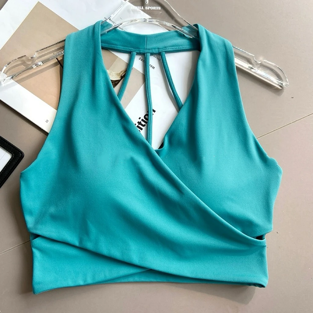 Turquoise wrap-front sports bra