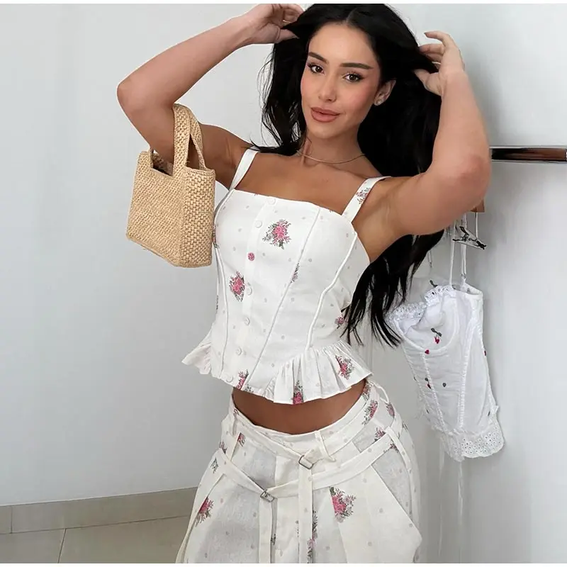 Ivory floral peplum top with matching pants