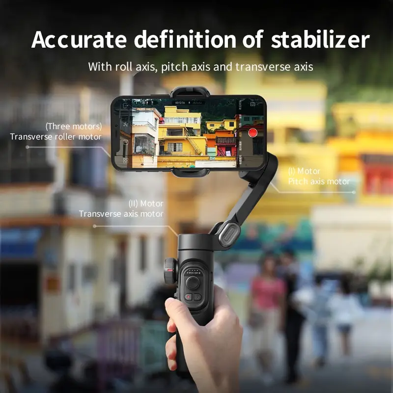 Three-axis smartphone gimbal used for handheld filming
