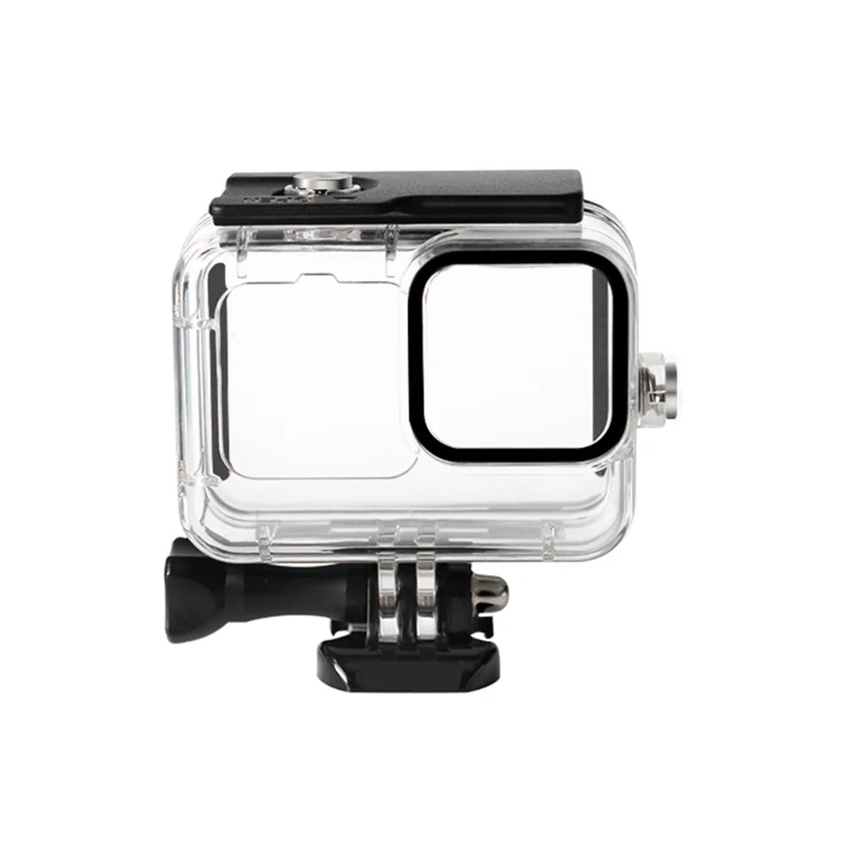 Front view of the empty clear action camera housing