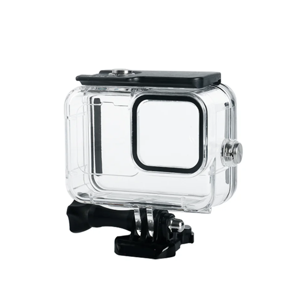 Angled view of the empty clear housing and mounting buckle