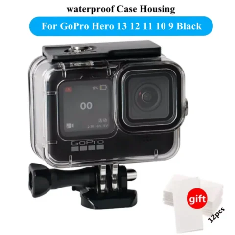 Clear action camera housing with mounting buckle and anti-fog inserts